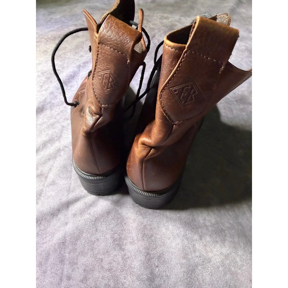 Eddie Bauer Vintage Brown Leather Lace Up Combat Boots Mens 8M Made in USA Lug